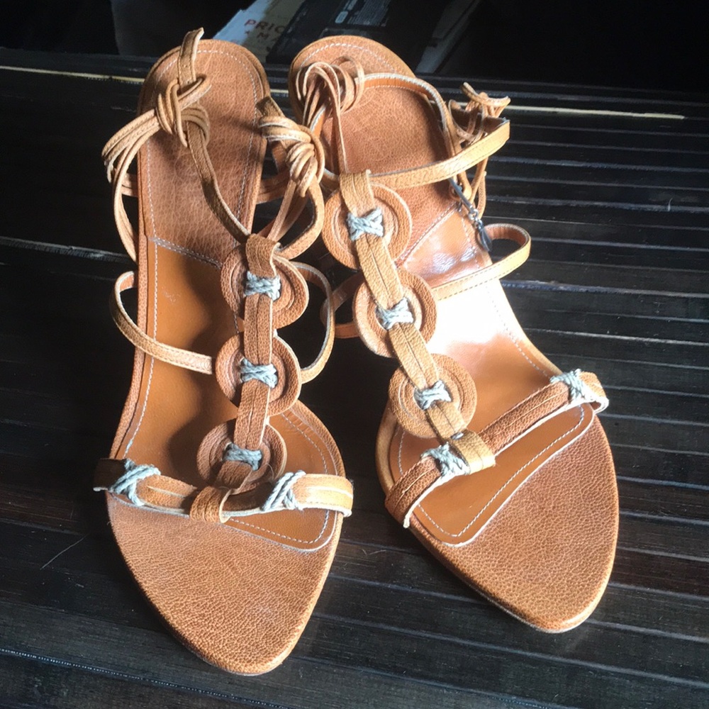 DIOR Tan Brown Open Toe Heeled Sandals